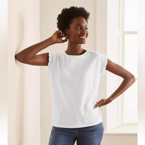 Boden, Faye white mini ruffle sleeve jersey tank, 14 - Picture 1 of 10